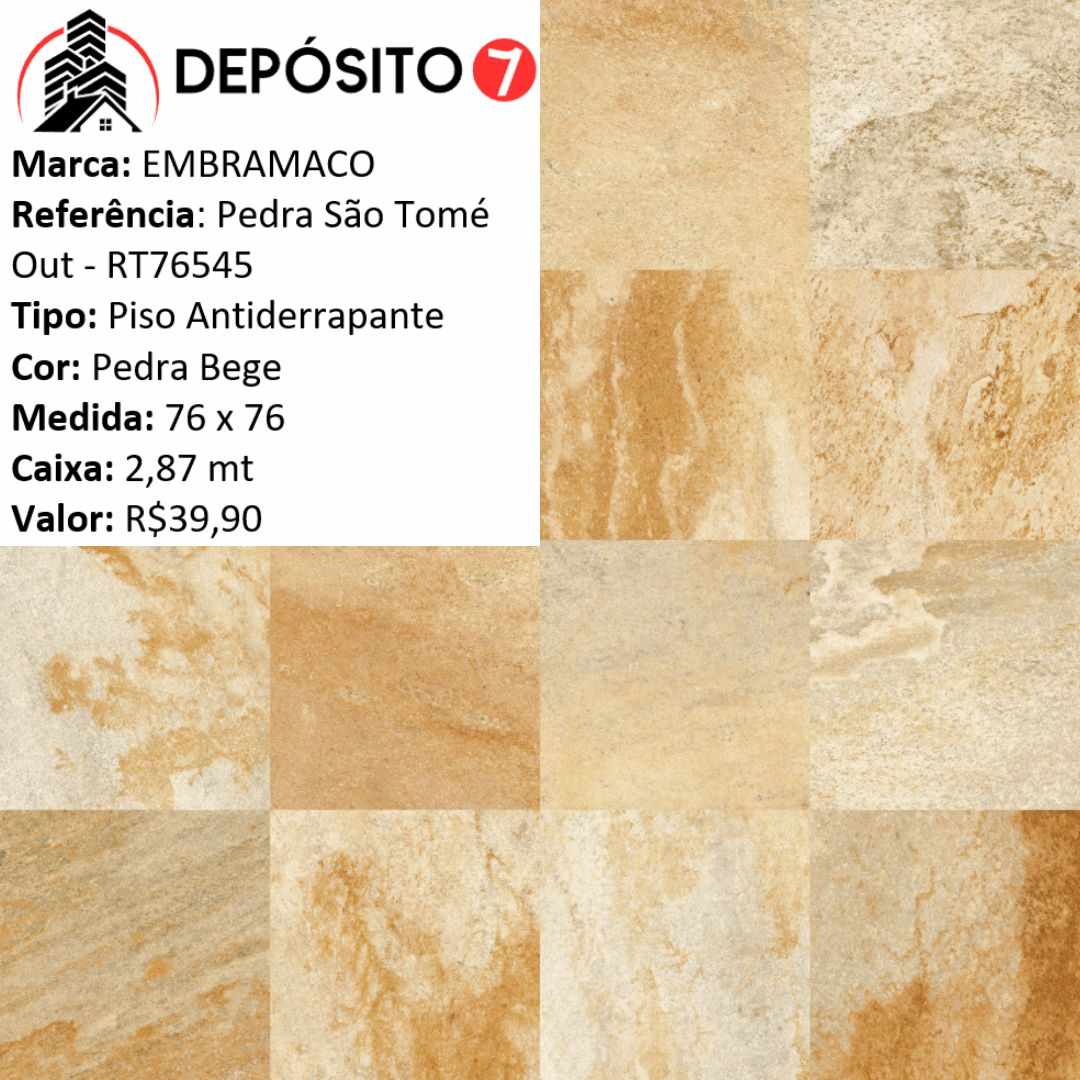 EMBRAMACO PISO 76X76 PEDRA S�O TOM� OUT RT76545 (CAIXA COM 2,87MT)